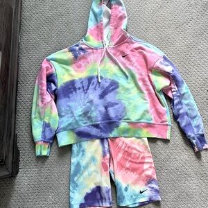 Nike Women's set Tie Dye Training Hoodie with matching biker shorts